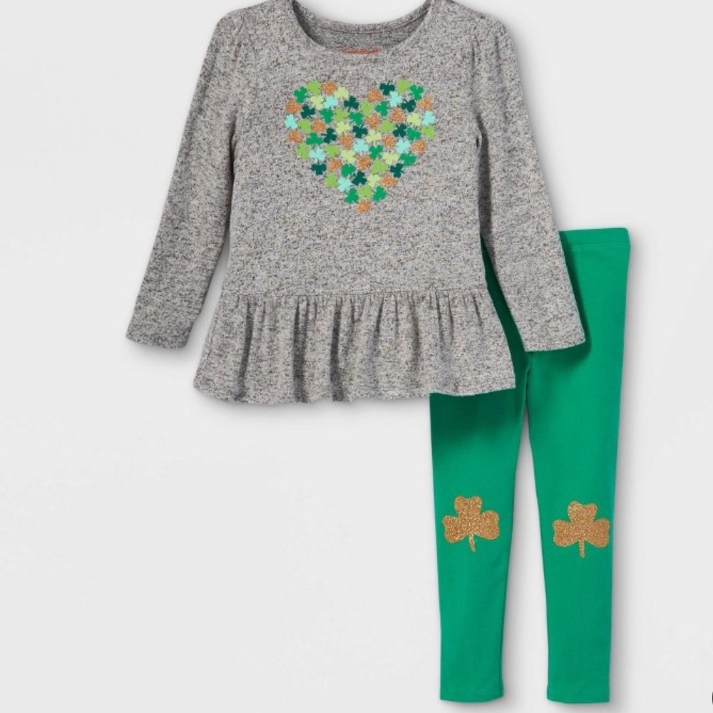Toddler Girls’ Shamrock Heart Long Sleeve Cozy Top & Leggings Set - NWT
